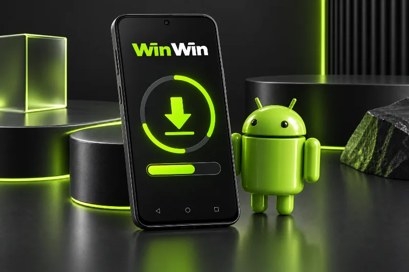 winwin apk download illustration with an Android phone and download symbol